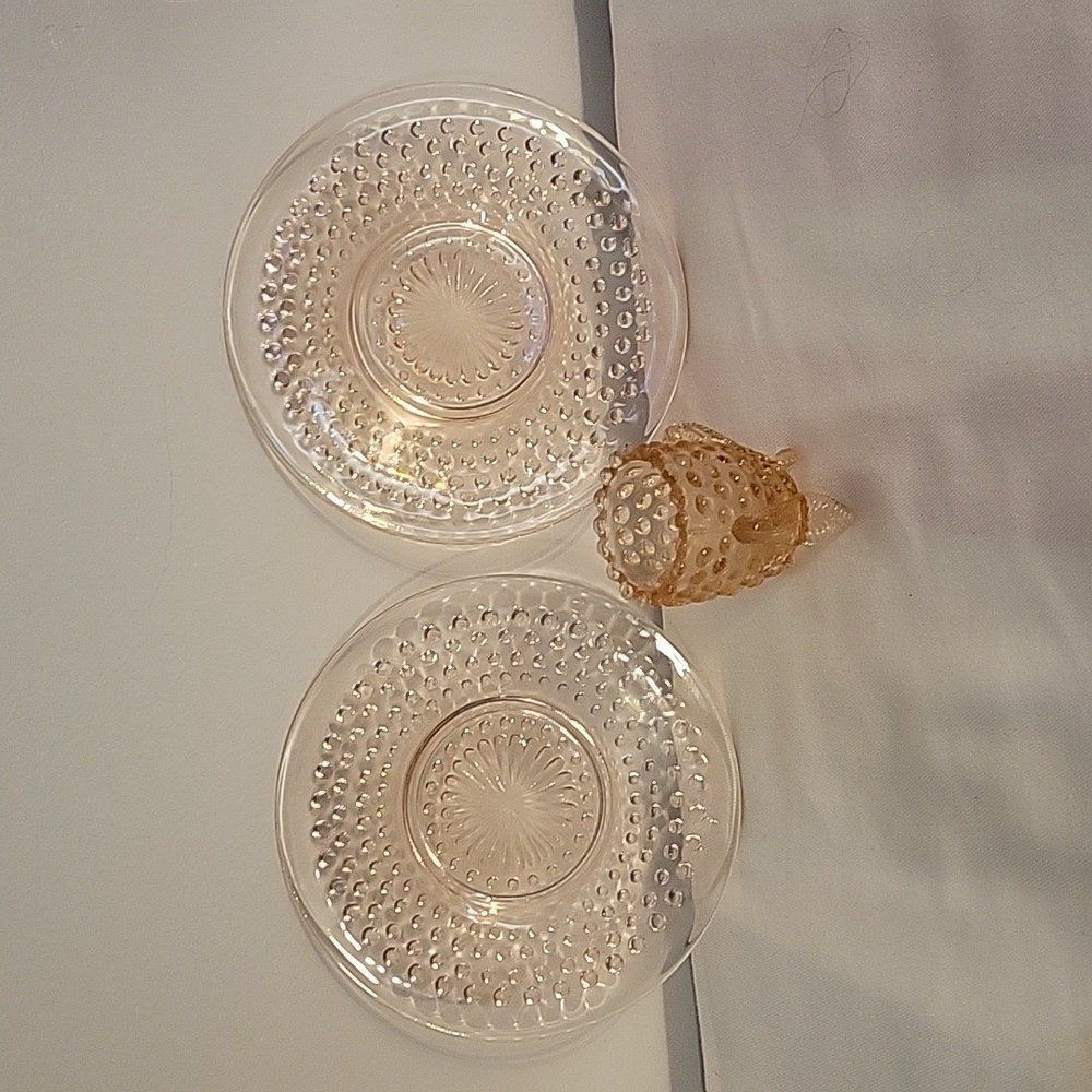 Degenhart Pale Pink Hobnail Glass Small Salad/Side Plates & Toothpick Holder